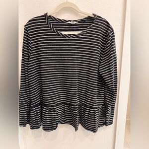 Caslon Black and White Striped Peplum Top XL Petite